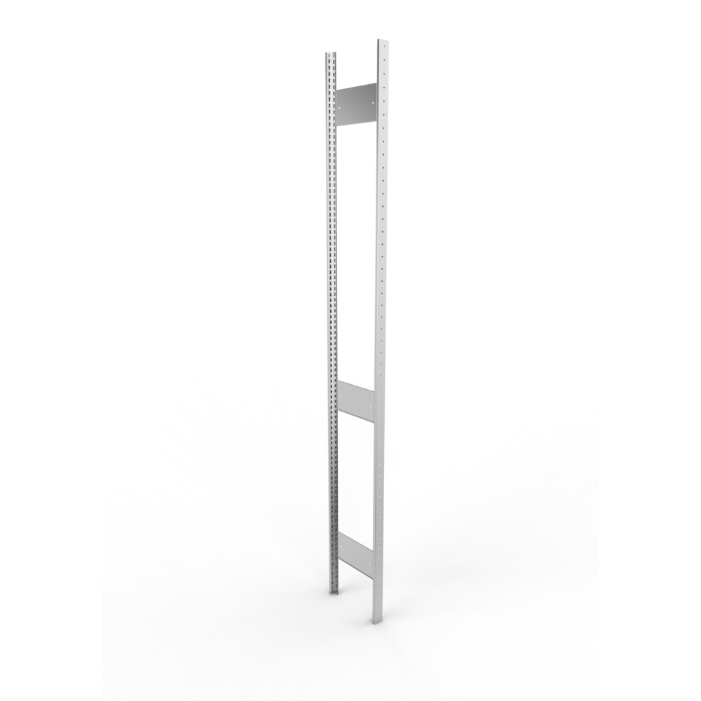 Produktabbildung: Ständerrahmen für META Fachbodenregal, geclincht, 2 Zwischenräume, HxB 2.500 x 300 mm, verzinkt