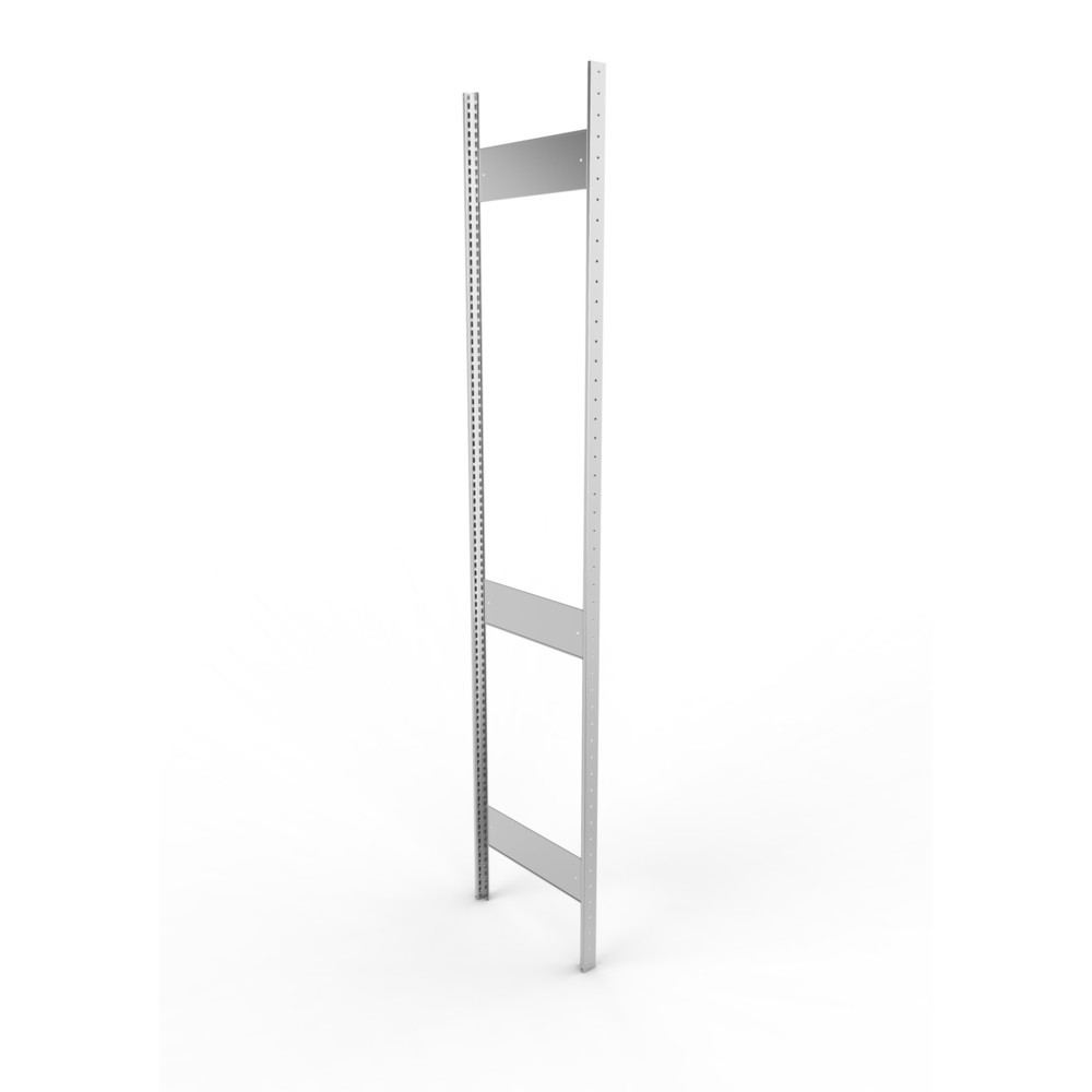 Produktabbildung: Ständerrahmen für META Fachbodenregal, geclincht, 2 Zwischenräume, HxB 2.500 x 500 mm, verzinkt