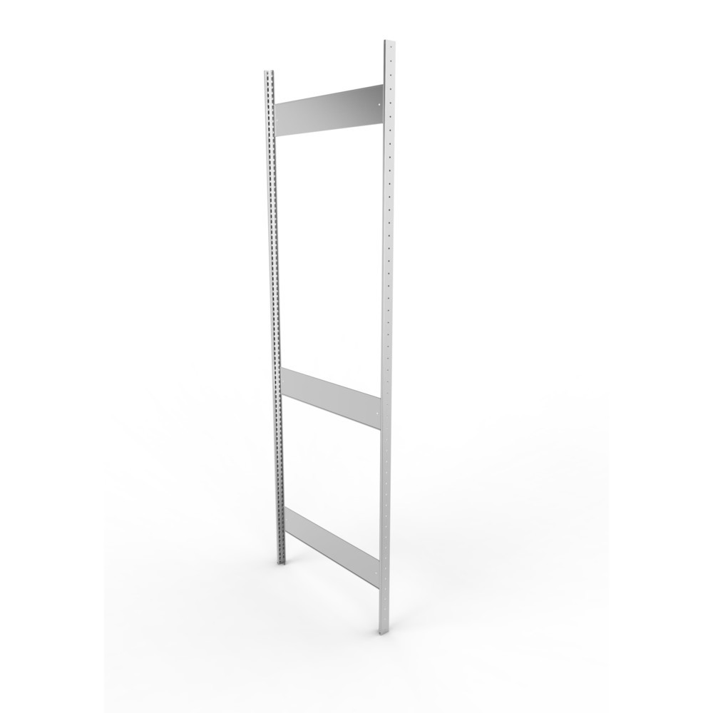 Produktabbildung: Ständerrahmen für META Fachbodenregal, geclincht, 2 Zwischenräume, HxB 2.500 x 800 mm, verzinkt