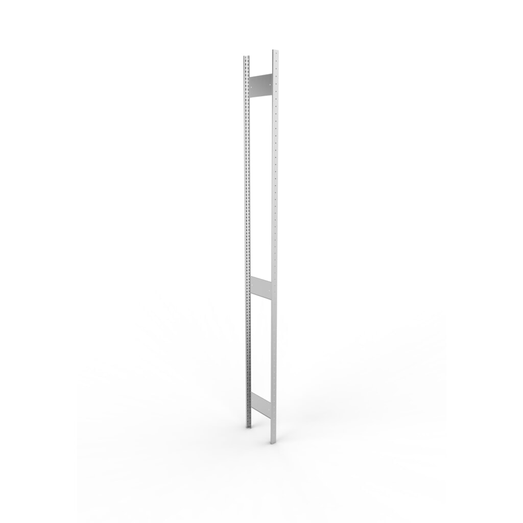 Ständerrahmen für META Fachbodenregal, geclincht, 2 Zwischenräume, HxB 3.000 x 300 mm, verzinkt Produktabbildung: Ständerrahmen für META Fachbodenregal, geclincht, 2 Zwischenräume, HxB 3.000 x 300 mm, verzinkt