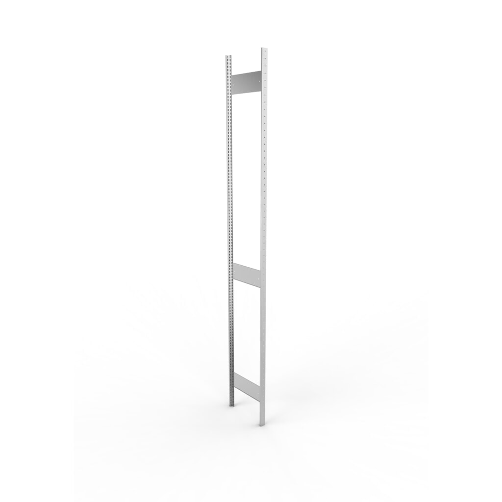Ständerrahmen für META Fachbodenregal, geclincht, 2 Zwischenräume, HxB 3.000 x 400 mm, verzinkt Produktabbildung: Ständerrahmen für META Fachbodenregal, geclincht, 2 Zwischenräume, HxB 3.000 x 400 mm, verzinkt