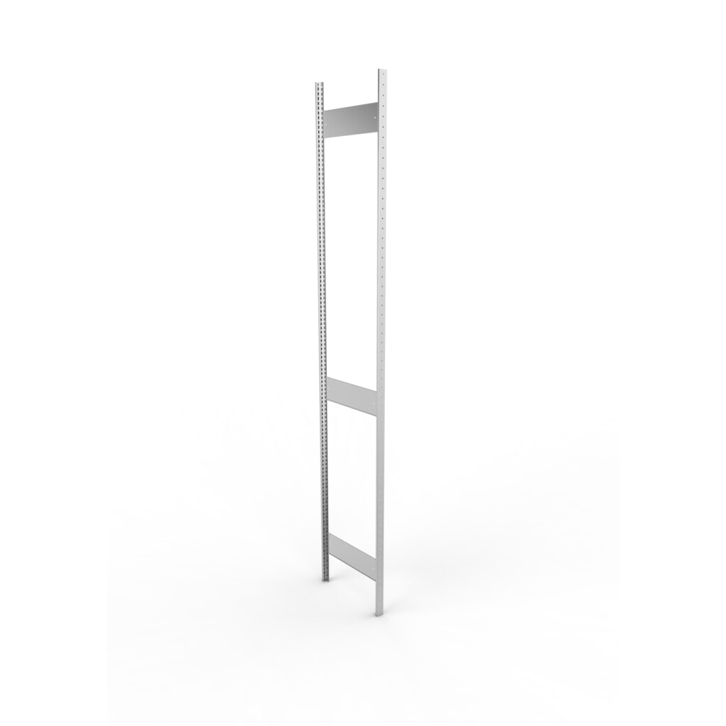 Ständerrahmen für META Fachbodenregal, geclincht, 2 Zwischenräume, HxB 3.000 x 500 mm, verzinkt Produktabbildung: Ständerrahmen für META Fachbodenregal, geclincht, 2 Zwischenräume, HxB 3.000 x 500 mm, verzinkt
