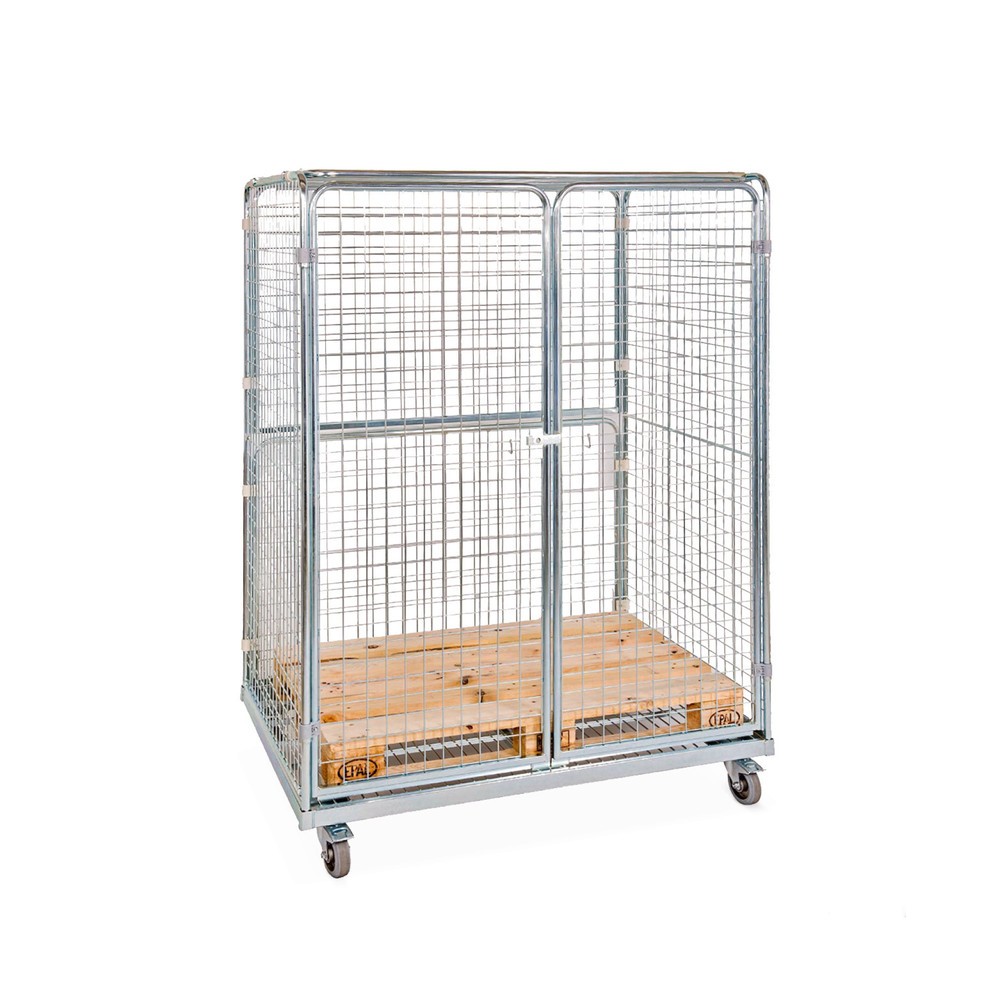 Produktabbildung: Stahl-Rollbehälter in Euro-Maß, 4-seitig mit Dach, Ladefläche 1.298 x 887 mm
