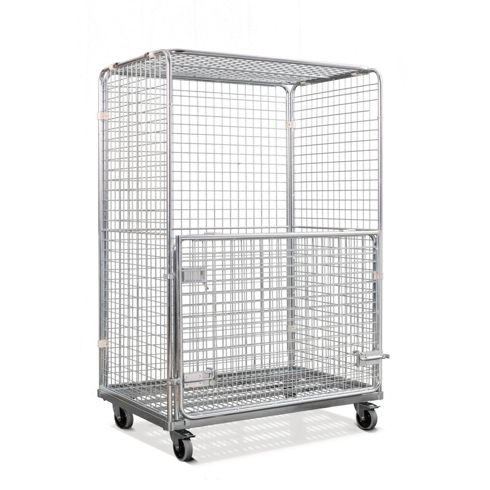 Produktabbildung: Stahl-Rollbehälter in Euro-Maß, 4-seitig mit klappbarer Vorderwand, Ladefläche 1.150 x 750 mm