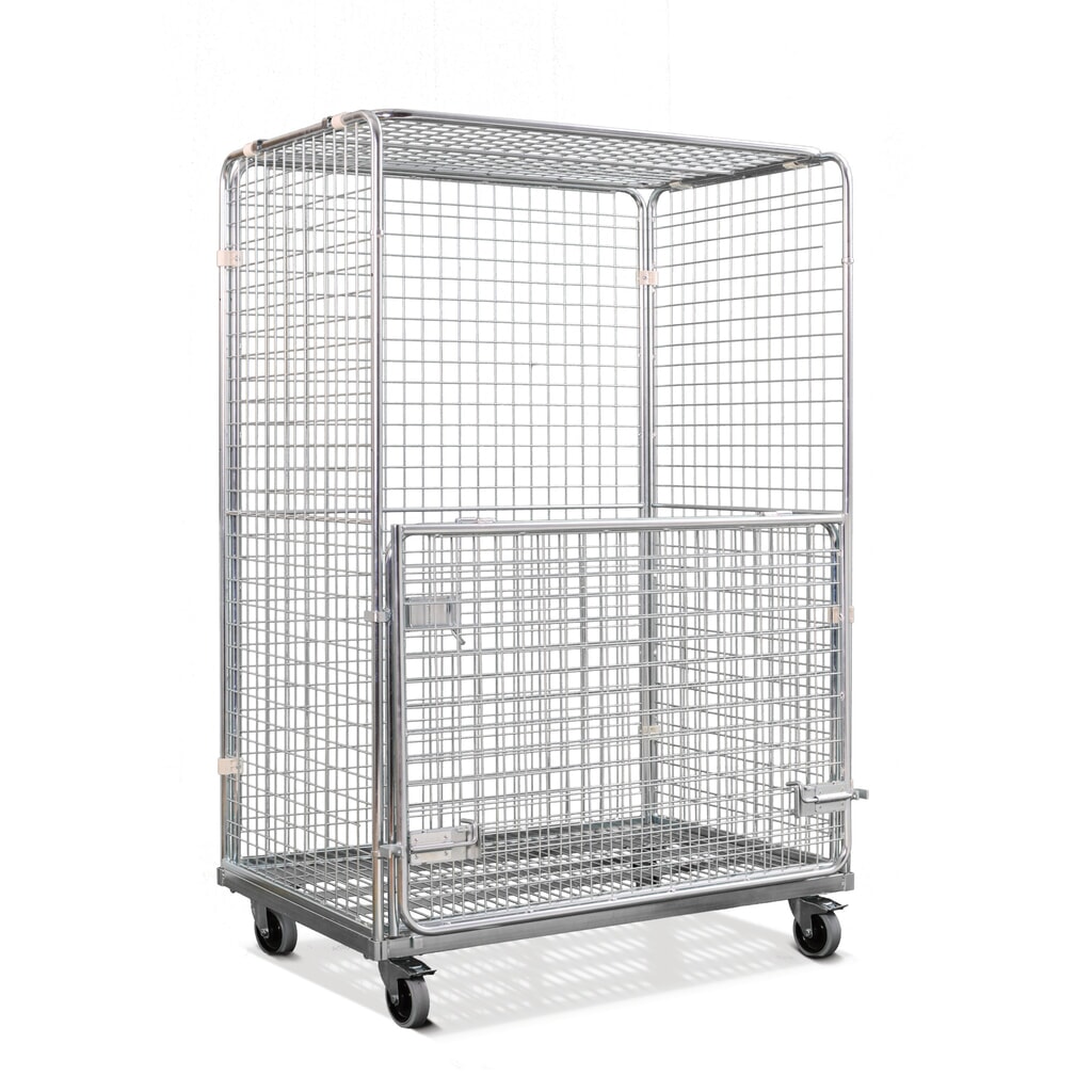 Produktabbildung: Stahl-Rollbehälter in Euro-Maß, 4-seitig mit klappbarer Vorderwand, Ladefläche 1.150 x 750 mm