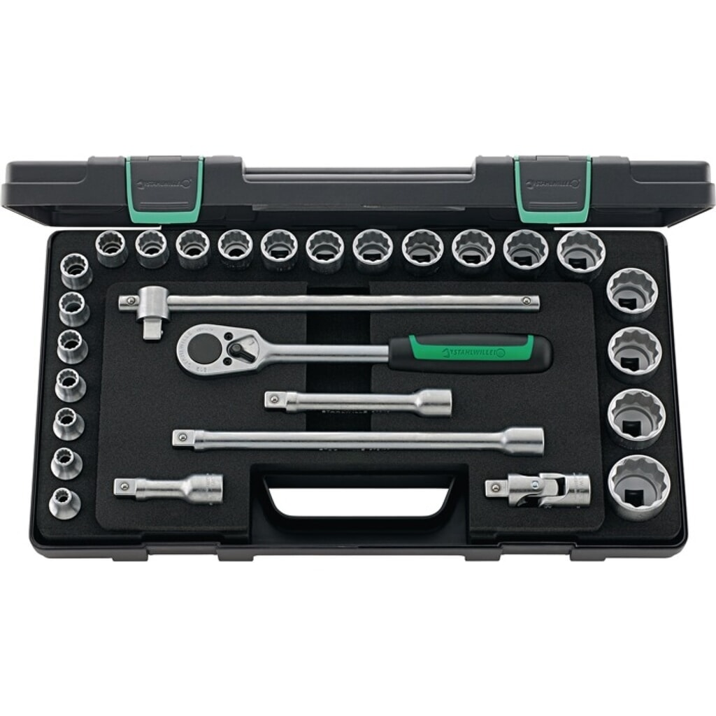 STAHLWILLE Steckschlüsselsatz 50/22/6 28-tlg.1/2 Zoll SW 8-32mm Z.36 12KT Produktabbildung: STAHLWILLE Steckschlüsselsatz 50/22/6 28-tlg.1/2 Zoll SW 8-32mm Z.36 12KT