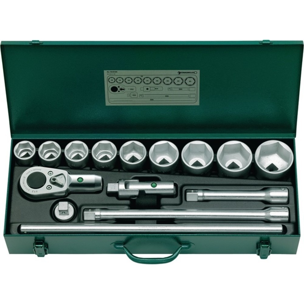 Produktabbildung: STAHLWILLE Steckschlüsselsatz 55/9/6N 15-tlg.3/4 Zoll SW 32-60mm Z.36 6KT
