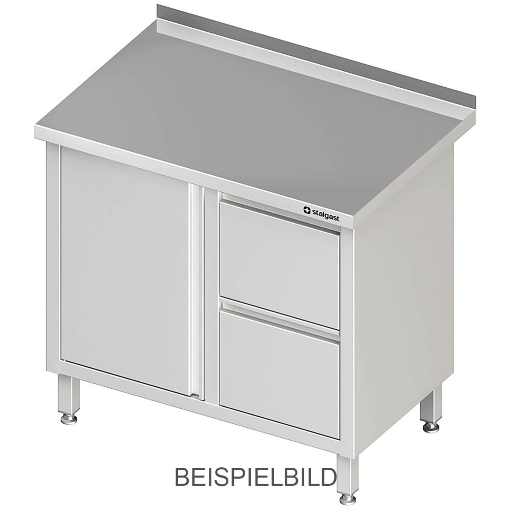 Produktabbildung: Stalgast Arbeitsschrank mit Flügeltür, 800x600x850 mm, mit 2er Schubladenblock links, mit Aufkantung, verschweißt