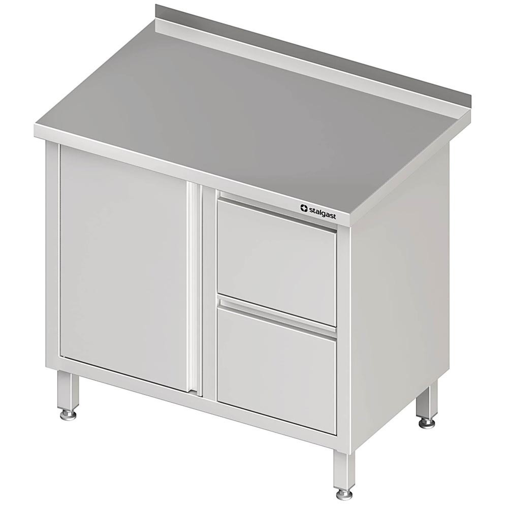 Produktabbildung: Stalgast Arbeitsschrank mit Flügeltür, 800x700x850 mm, mit 2er Schubladenblock rechts, mit Aufkantung, verschweißt