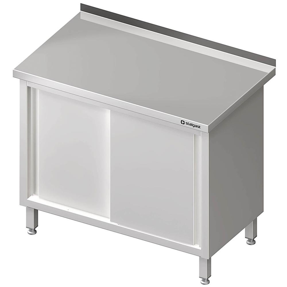 Produktabbildung: Stalgast Arbeitsschrank mit Schiebetüren, 900x600x850 mm, mit Aufkantung, verschweißt