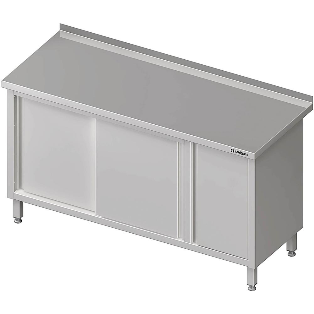 Produktabbildung: Stalgast Arbeitsschrank mit Schiebetüren, 1200x600x850 mm, mit Flügeltürschrank rechts, mit Aufkantung, verschweißt