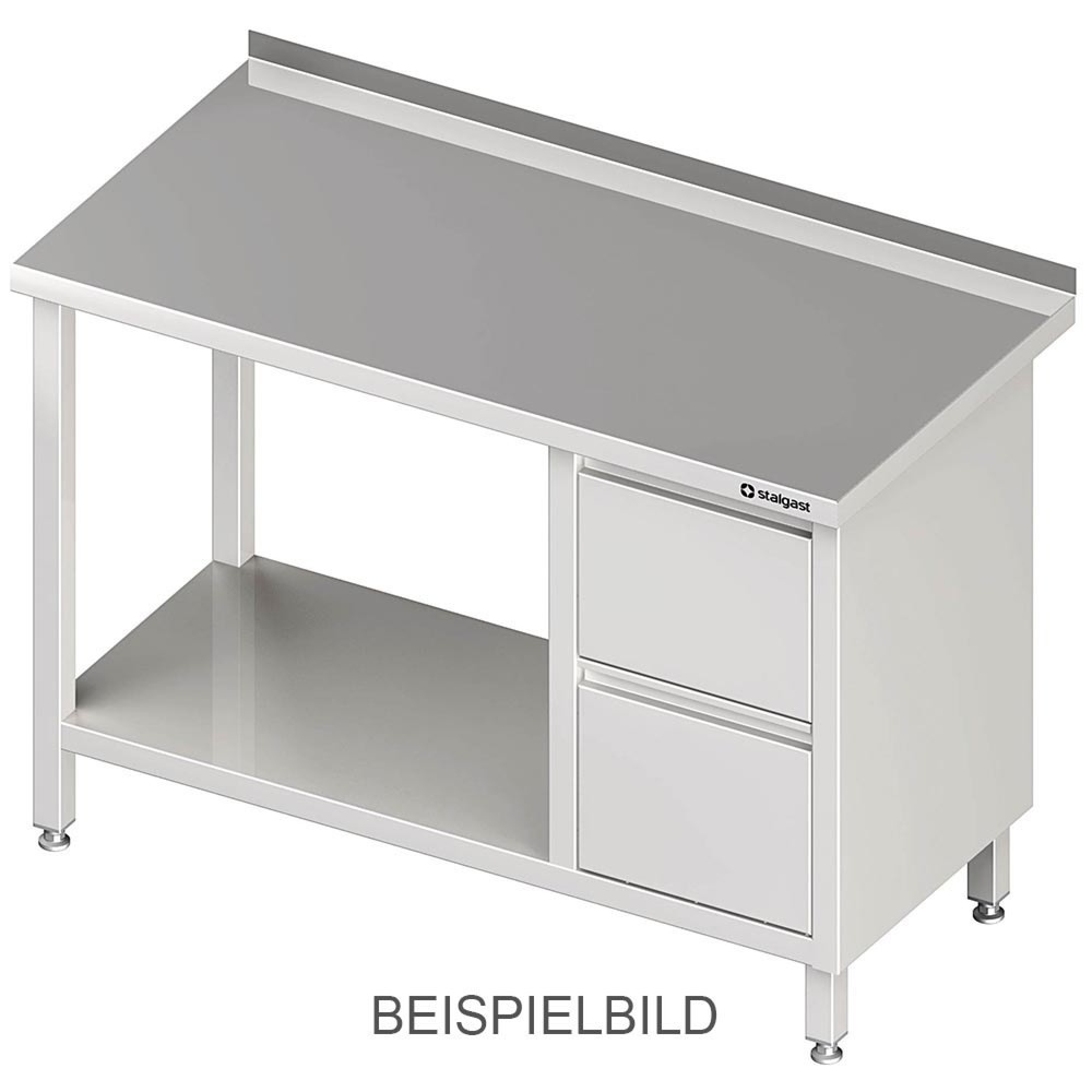 Produktabbildung: Stalgast Arbeitstisch mit Grundboden, 800x600x850 mm, mit 2er Schubladenblock links, mit Aufkantung, verschweißt