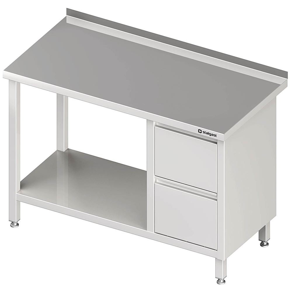 Produktabbildung: Stalgast Arbeitstisch mit Grundboden, 1400x600x850 mm, mit 2er Schubladenblock rechts, mit Aufkantung, verschweißt