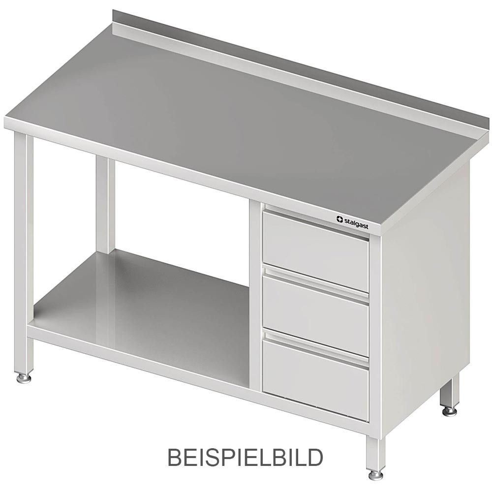 Produktabbildung: Stalgast Arbeitstisch mit Grundboden, 800x600x850 mm, mit 3er Schubladenblock rechts, ohne Aufkantung, verschweißt