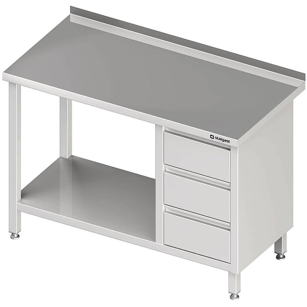 Produktabbildung: Stalgast Arbeitstisch mit Grundboden, 1000x600x850 mm, mit 3er Schubladenblock rechts, mit Aufkantung, verschweißt