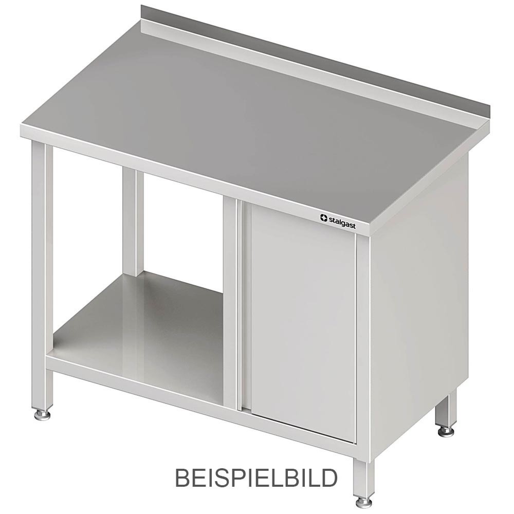 Produktabbildung: Stalgast Arbeitstisch mit Grundboden, 800x700x850 mm, mit Flügeltürschrank links, mit Aufkantung, verschweißt