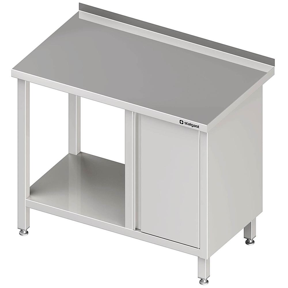 Produktabbildung: Stalgast Arbeitstisch mit Grundboden, 800x600x850 mm, mit Flügeltürschrank rechts, mit Aufkantung, verschweißt