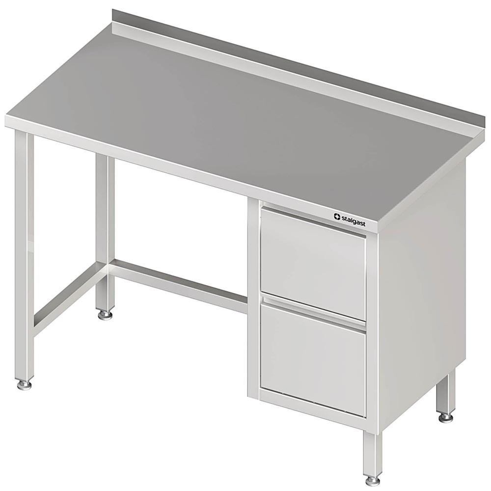 Produktabbildung: Stalgast Arbeitstisch ohne Grundboden, 800x600x850 mm, mit 2er Schubladenblock rechts, mit Aufkantung, verschweißt