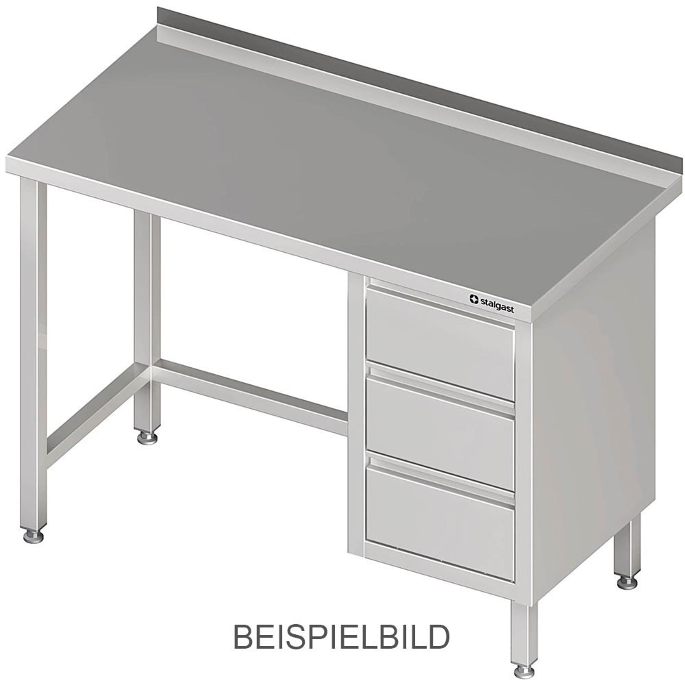 Produktabbildung: Stalgast Arbeitstisch ohne Grundboden, 800x600x850 mm, mit 3er Schubladenblock rechts, ohne Aufkantung, verschweißt