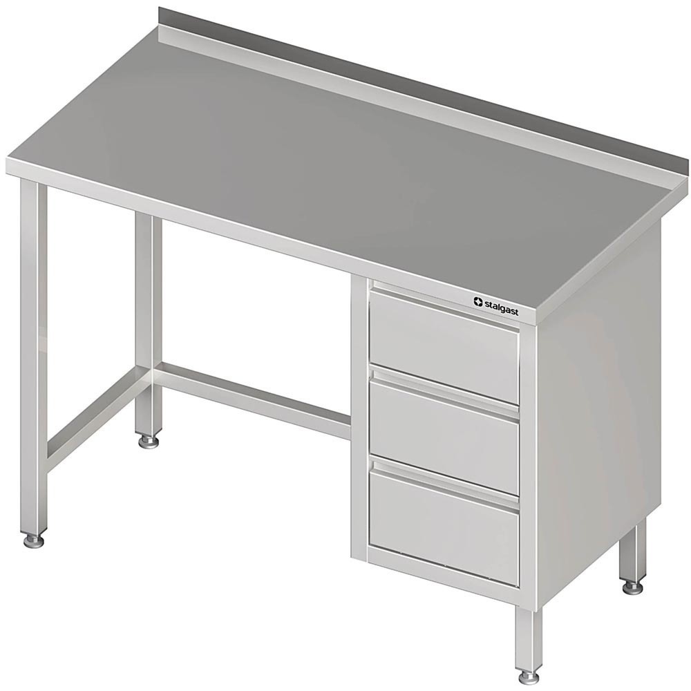 Produktabbildung: Stalgast Arbeitstisch ohne Grundboden, 900x600x850 mm, mit 3er Schubladenblock rechts, mit Aufkantung, verschweißt
