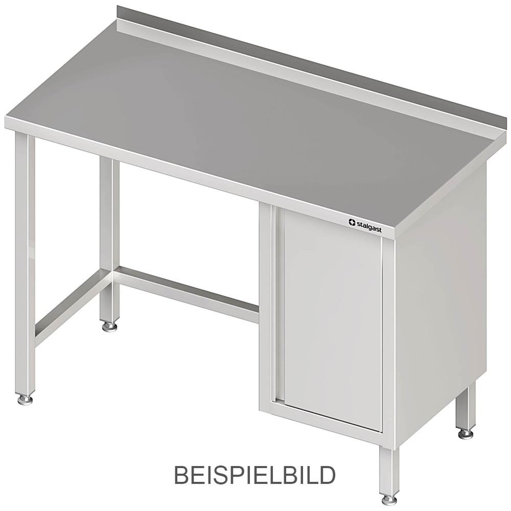 Produktabbildung: Stalgast Arbeitstisch ohne Grundboden, 800x600x850 mm, mit Flügeltürschrank links, ohne Aufkantung, verschweißt