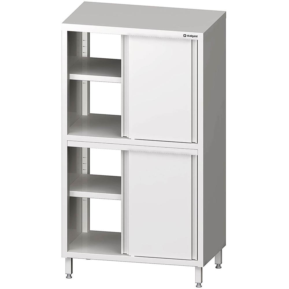 Produktabbildung: Stalgast Durchreiche-Hochschrank mit Schiebetüren, 800x500x1800 mm, mit zwei Schrankräumen, verschweißt
