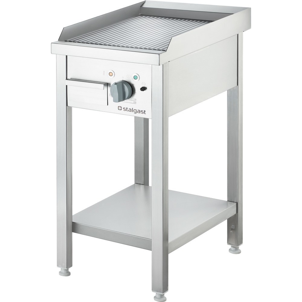Produktabbildung: Stalgast Elektro-Griddleplatte als Standgerät - gerillt, Unterbau offen, 400 x 700 x 850 mm (BxTxH)