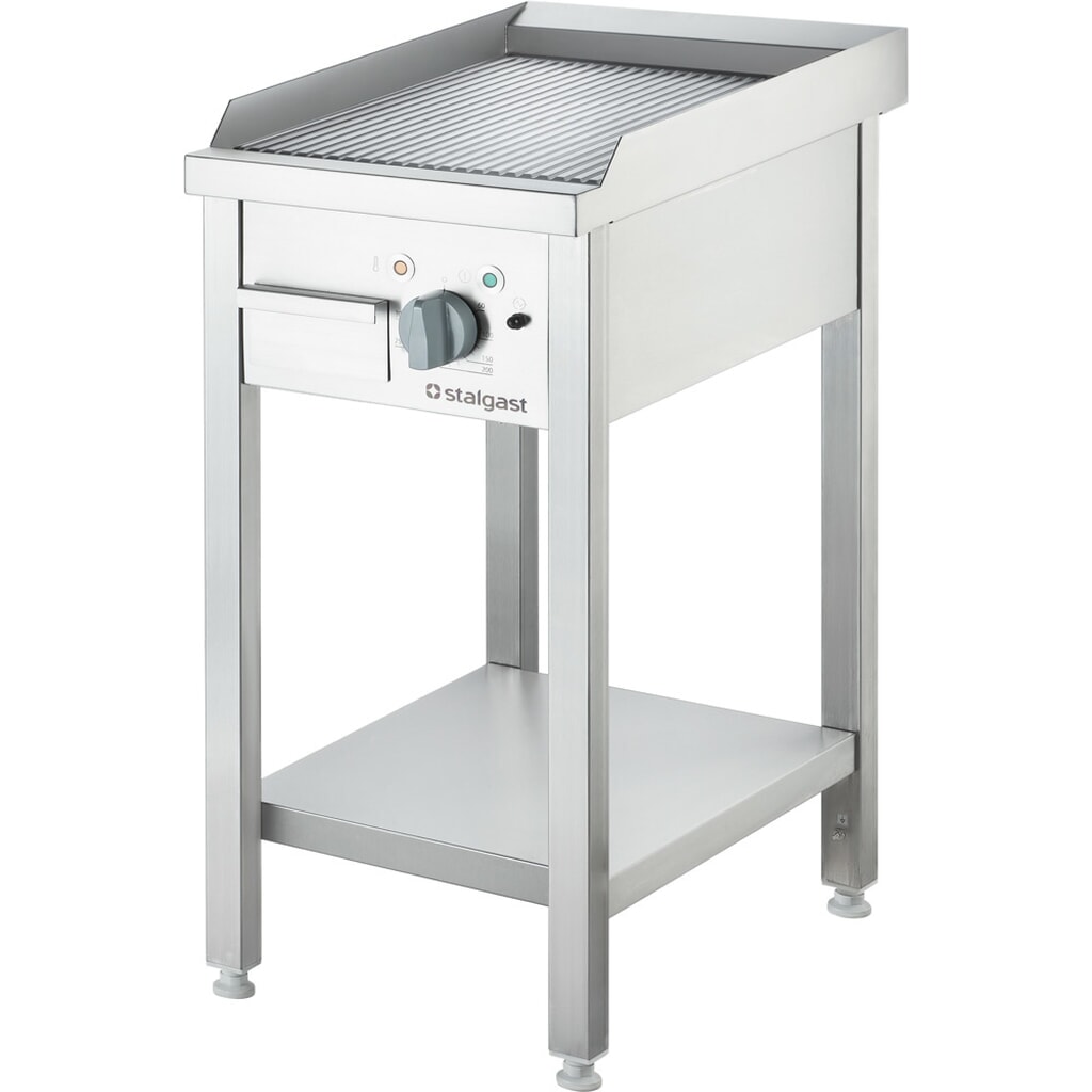 Produktabbildung: Stalgast Elektro-Griddleplatte als Standgerät - gerillt, Unterbau offen, 400 x 700 x 850 mm (BxTxH)