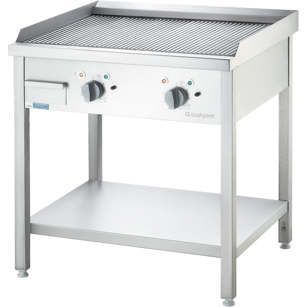 Produktabbildung: Stalgast Elektro-Griddleplatte als Standgerät - gerillt, Unterbau offen, 800 x 700 x 850 mm (BxTxH)