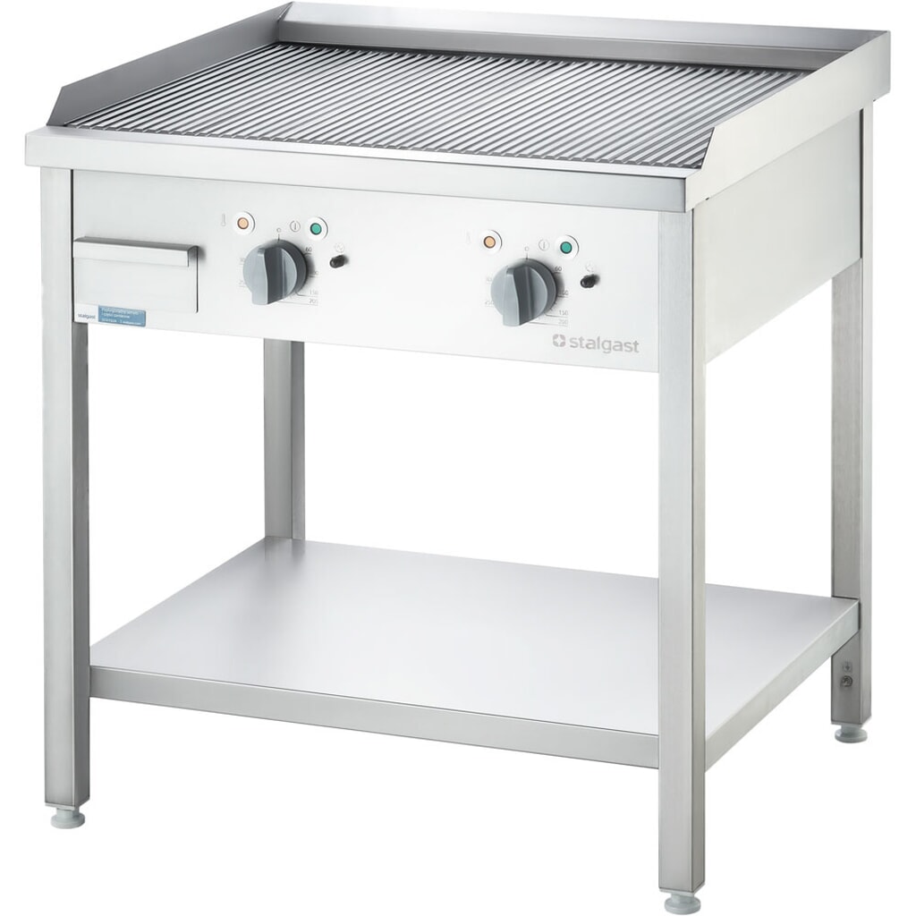 Produktabbildung: Stalgast Elektro-Griddleplatte als Standgerät - gerillt, Unterbau offen, 800 x 700 x 850 mm (BxTxH)