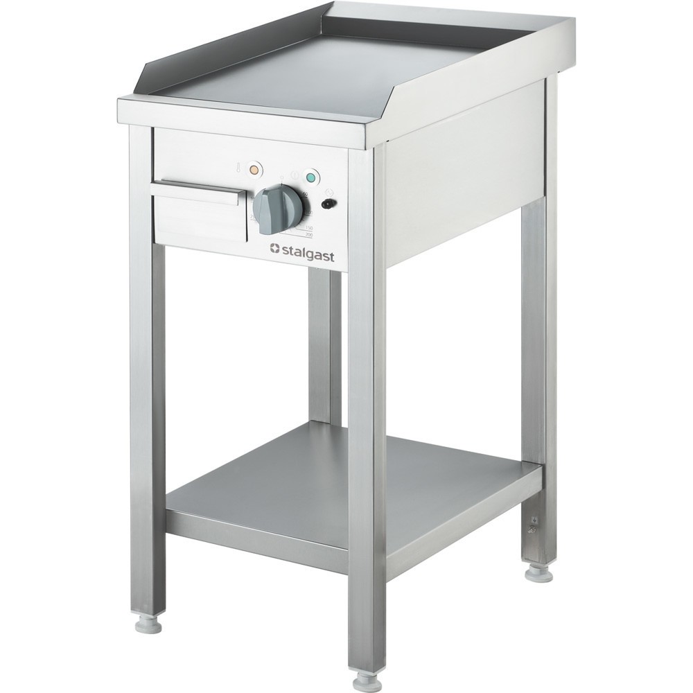 Produktabbildung: Stalgast Elektro-Griddleplatte als Standgerät - glatt, Unterbau offen, 400 x 700 x 850 mm (BxTxH)