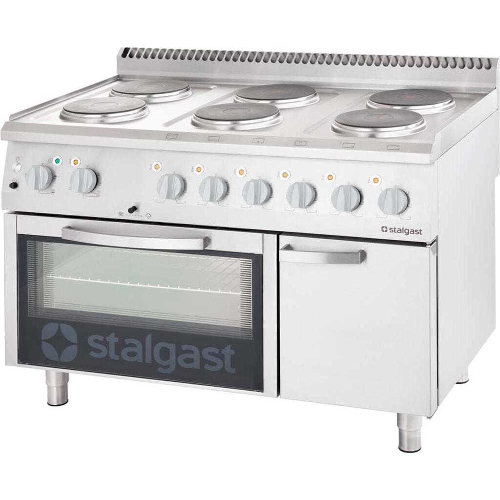 Produktabbildung: Stalgast Elektro-Herd mit 6 Kochplatten, Umluft-Backofen GN 1/1 und eintürigem Unterschrank, Serie 700 ND