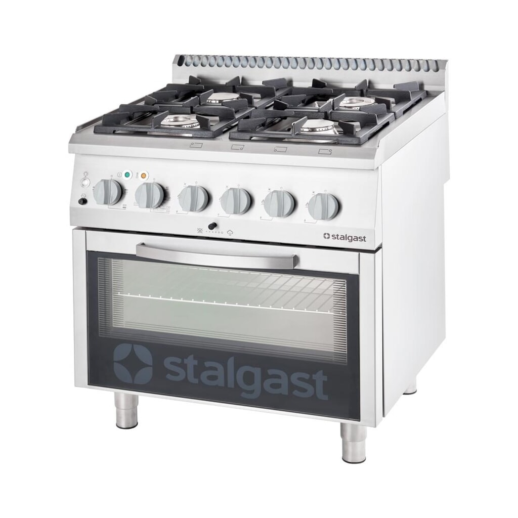 Produktabbildung: Stalgast Gasherd mit 4 Brennern (3,5x2x5+7) und Elektro-Umluft-Backofen GN1/1, Serie 700 ND