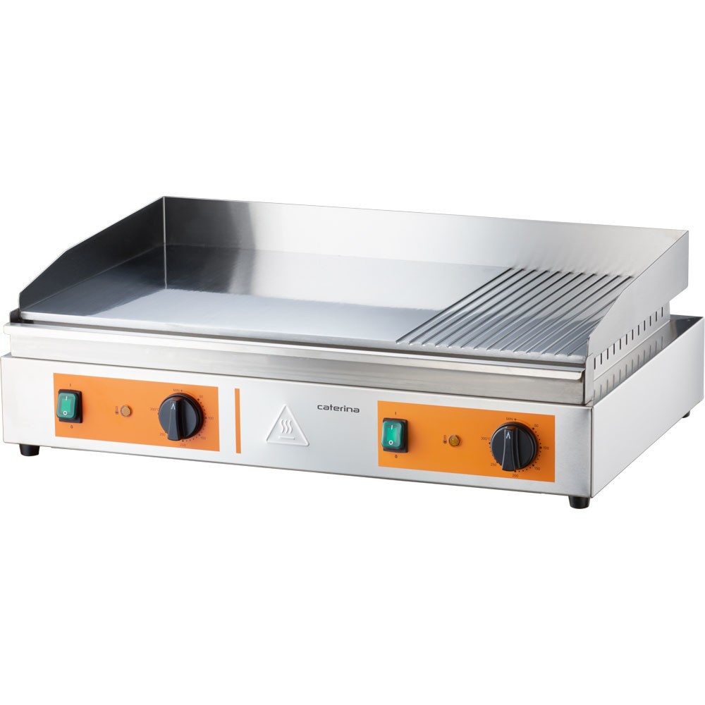 Produktabbildung: CATERINA Stalgast Griddleplatte, 720x460x240 mm, 2/3 glatt und 1/3 gerillt, 3,5 kW 230 V
