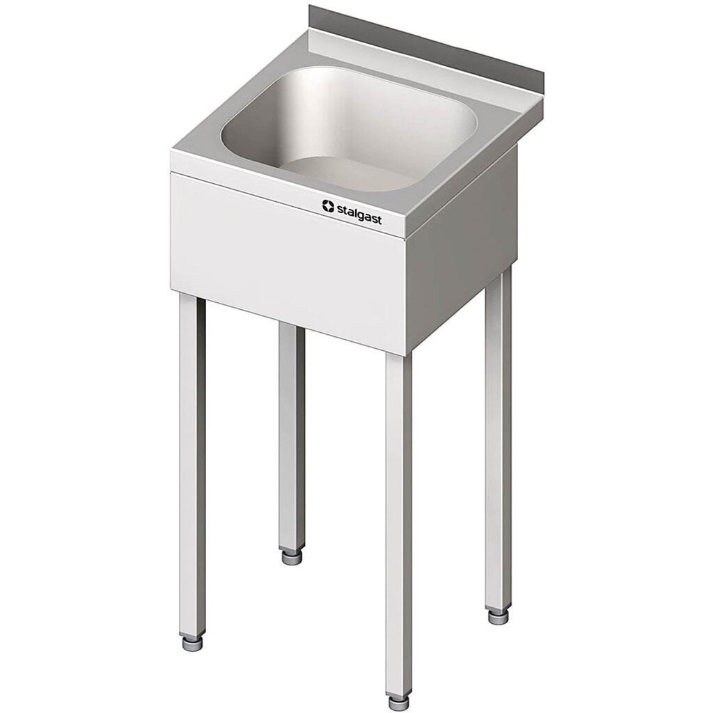 Stalgast Handwaschbecken mit Untergestell, 400x410x850 mm, mit dreiseitiger Beckenblende, mit Aufkantung, verschweißt Produktabbildung: Stalgast Handwaschbecken mit Untergestell, 400x410x850 mm, mit dreiseitiger Beckenblende, mit Aufkantung, verschweißt