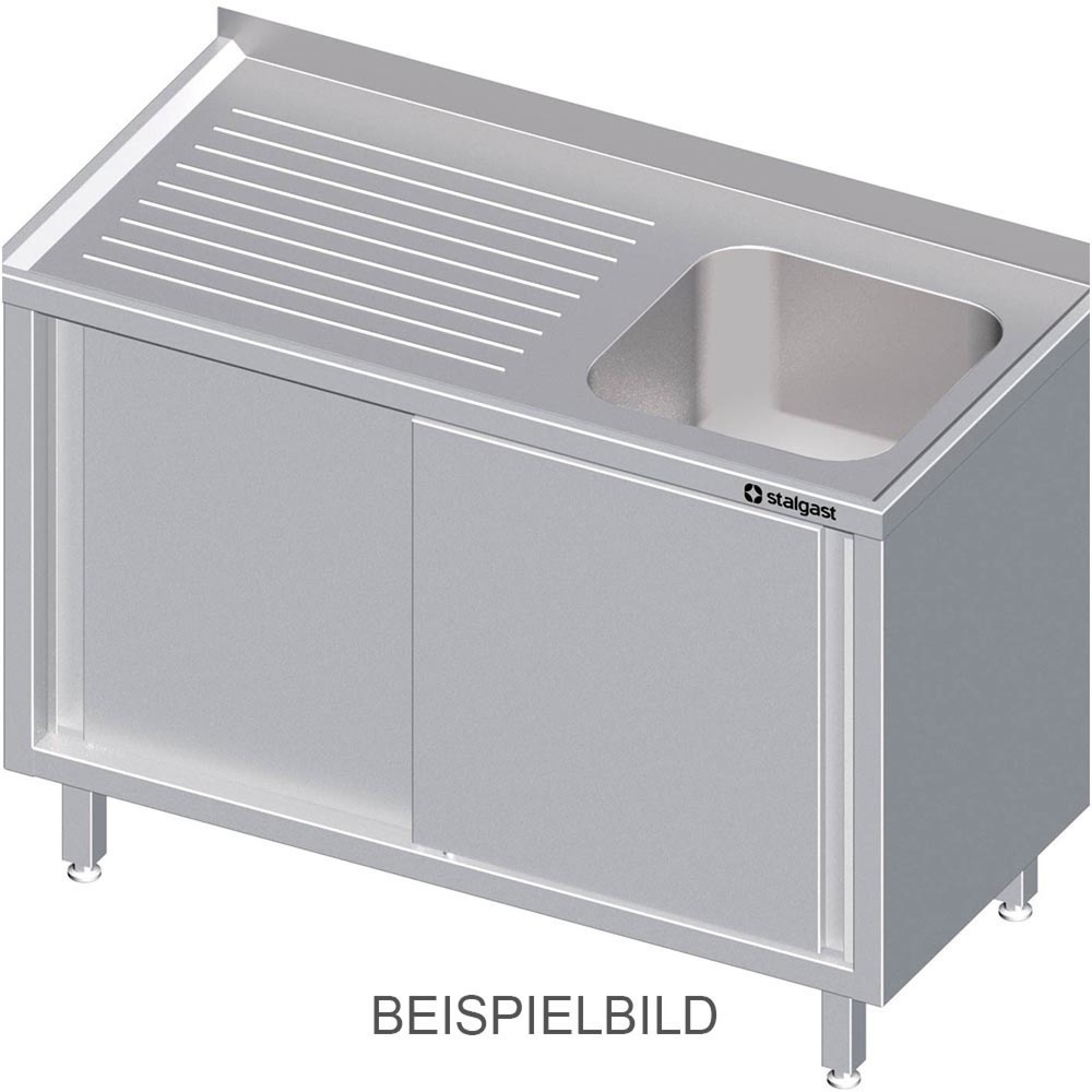 Produktabbildung: Stalgast Spülschrank mit Schiebetüren 1000x600x850 mm, mit einem Becken links, mit Aufkantung, verschweißt