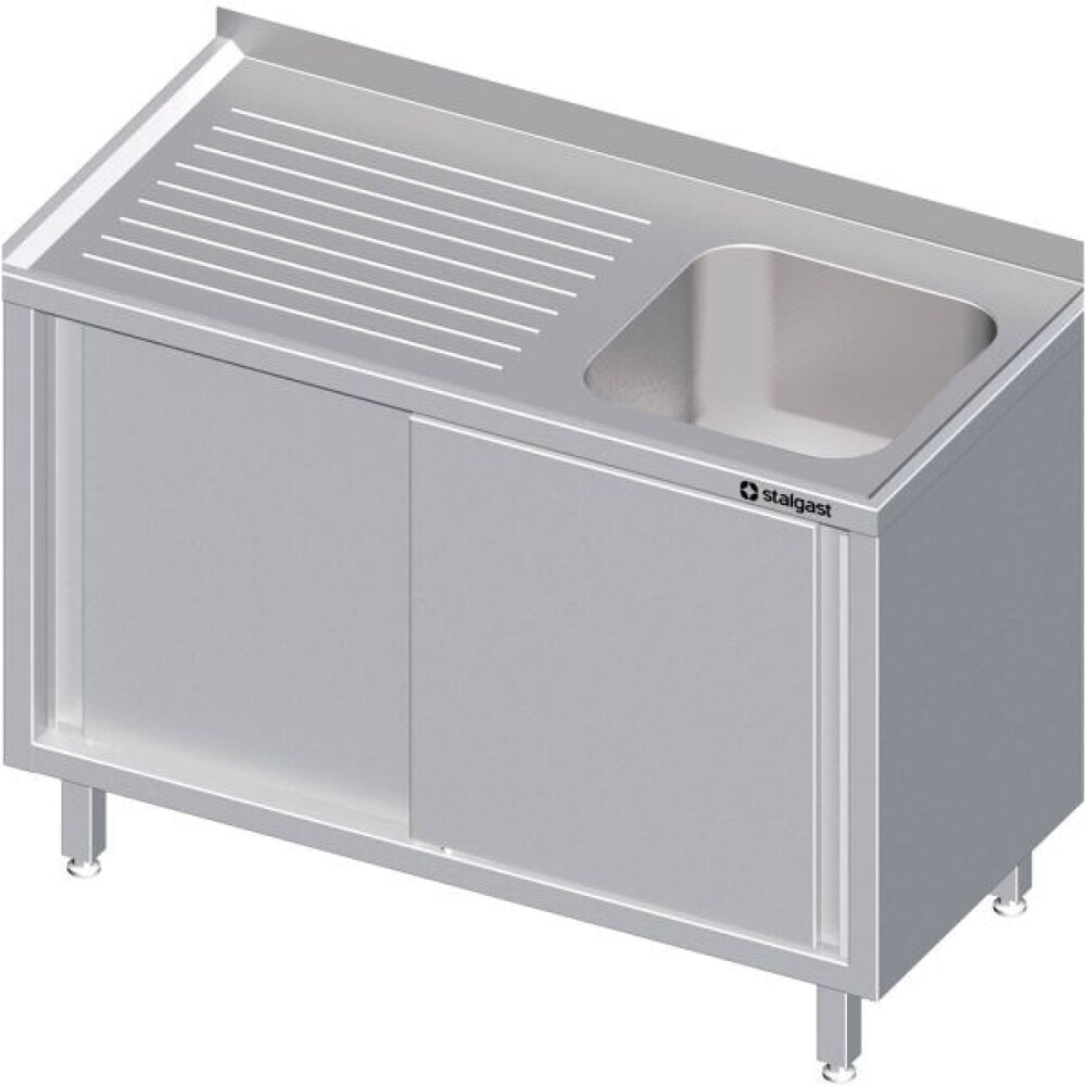 Stalgast Spülschrank mit Schiebetüren 1000x600x850 mm, mit einem Becken links, mit Aufkantung, verschweißt Produktabbildung: Stalgast Spülschrank mit Schiebetüren 1000x600x850 mm, mit einem Becken links, mit Aufkantung, verschweißt