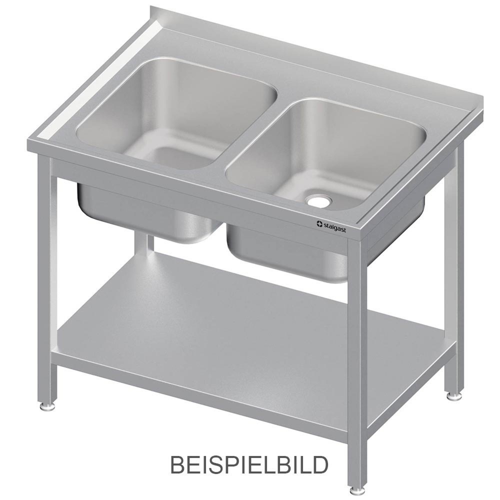 Produktabbildung: Stalgast Spültisch mit Grundboden 1000x600x850 mm, mit zwei Becken mit Aufkantung, verschweißt