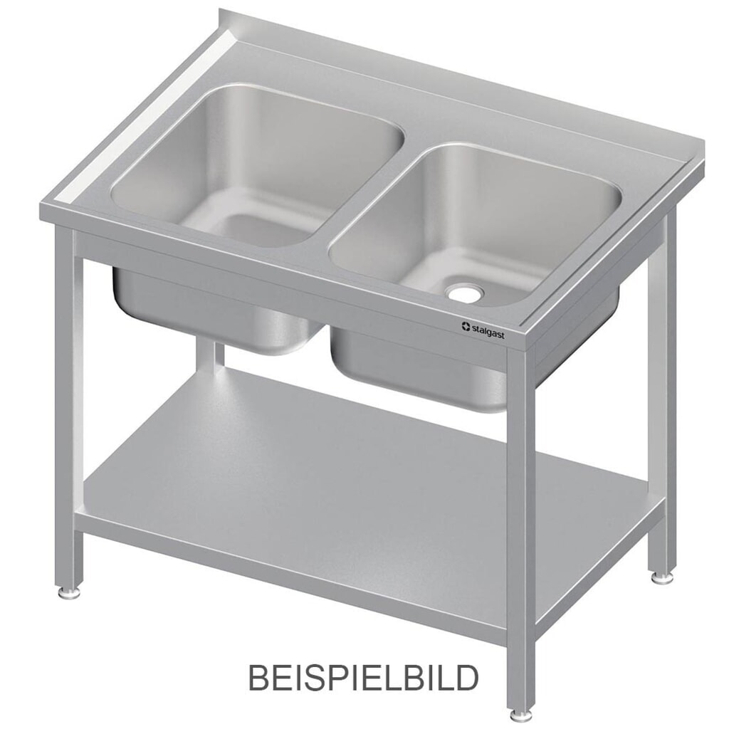 Stalgast Spültisch mit Grundboden 1000x600x850 mm, mit zwei Becken mit Aufkantung, verschweißt