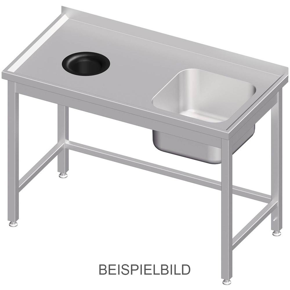 Produktabbildung: Stalgast Spültisch ohne Grundboden, mit Abfallloch, 1200x700x850 mm, mit einem Becken links, mit Aufkantung, verschweißt