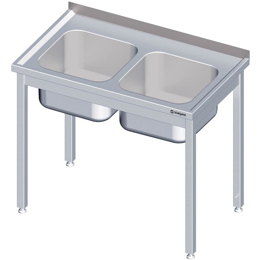 Produktabbildung: Stalgast Spültisch ohne Grundboden 1200x600x850 mm, mit zwei Becken rechts, mit Aufkantung, verschweißt