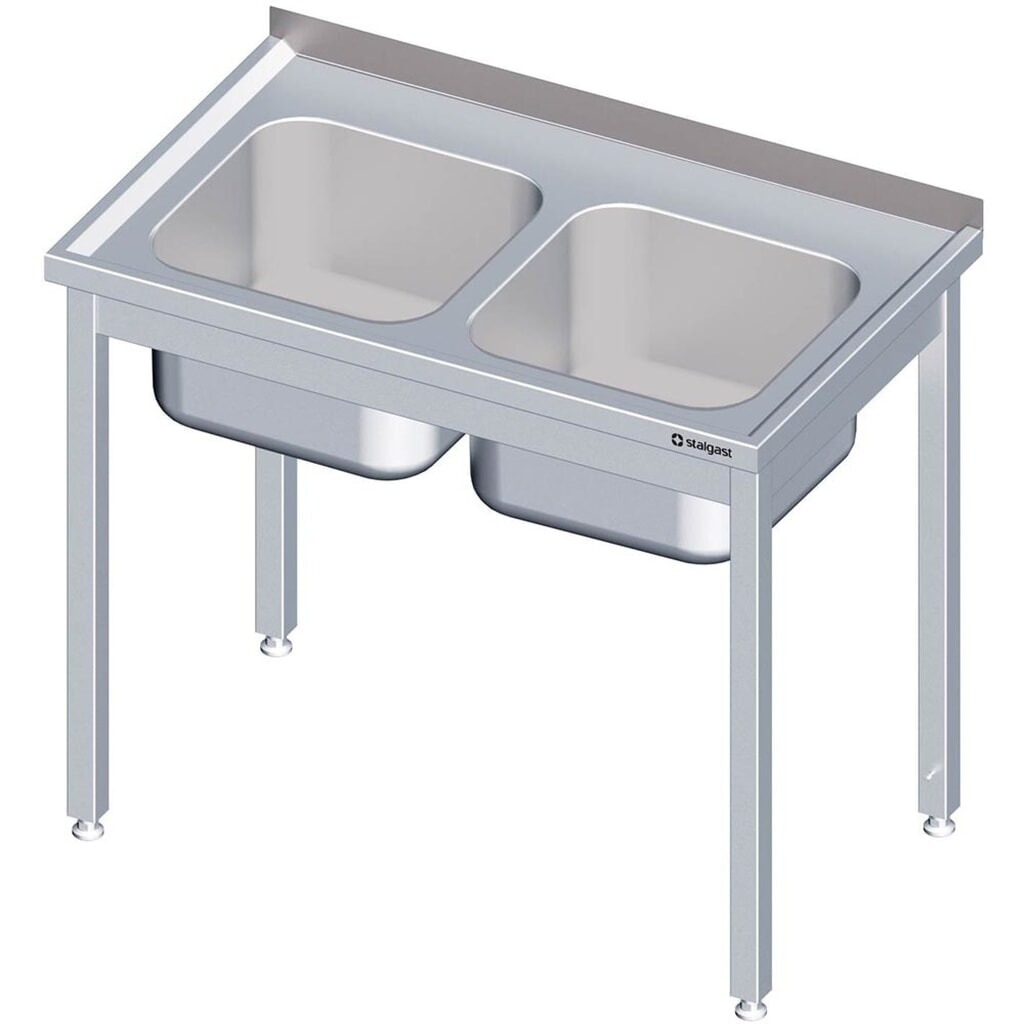 Produktabbildung: Stalgast Spültisch ohne Grundboden 1300x600x850 mm, mit zwei Becken rechts, mit Aufkantung, verschweißt
