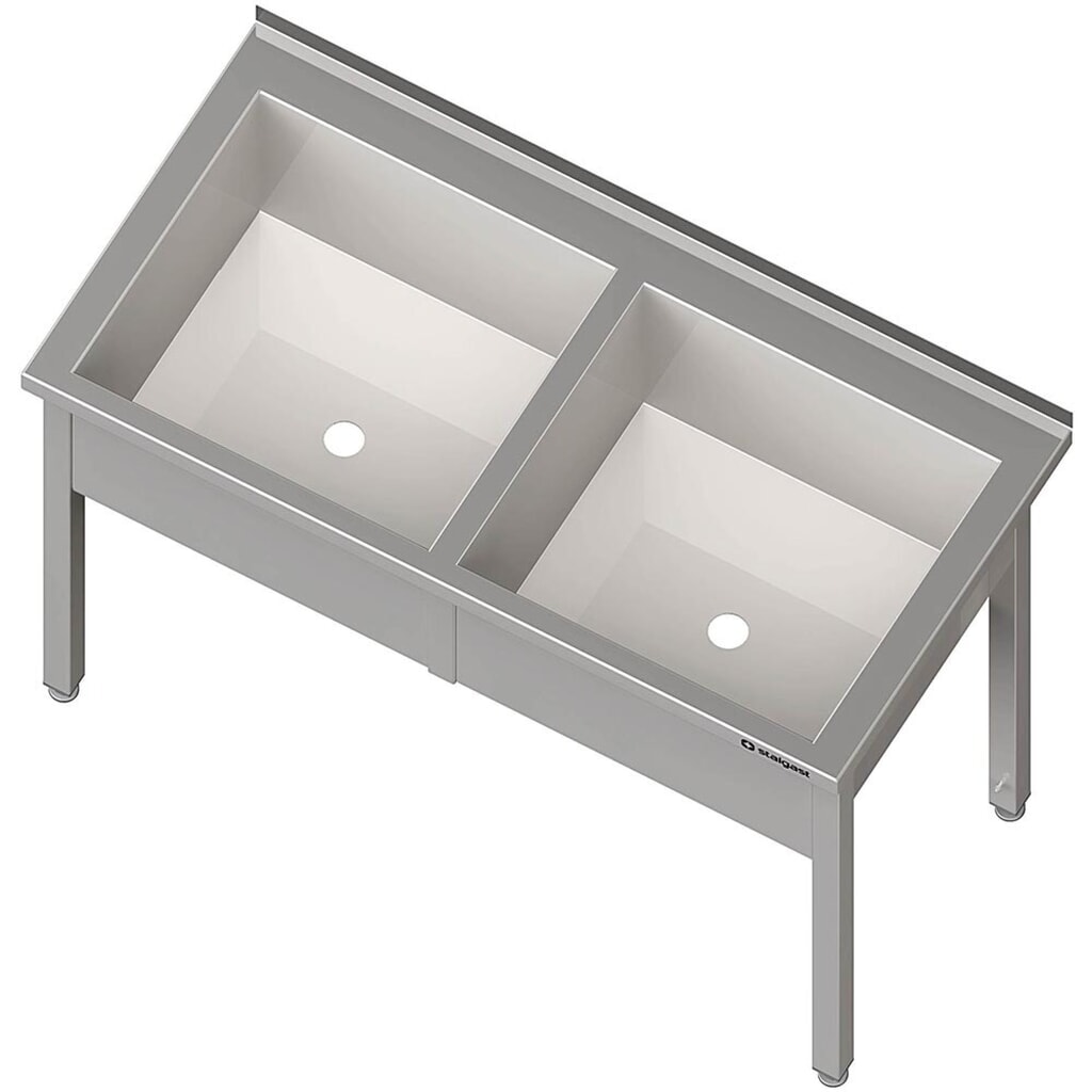 Produktabbildung: Stalgast Topfspüle mit zwei Becken, 1200x600x850 mm, 300 mm Beckenhöhe, mit Aufkantung, verschweißt