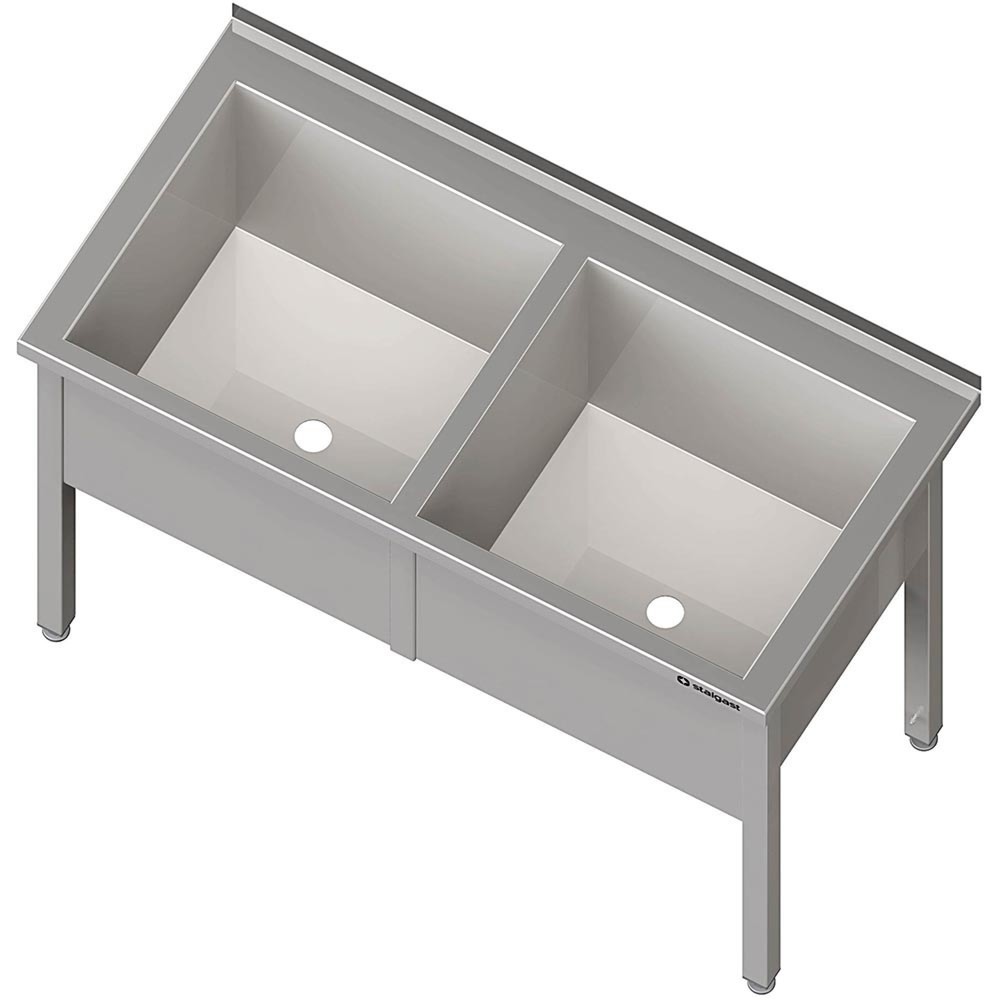 Produktabbildung: Stalgast Topfspüle mit zwei Becken, 1400x700x850 mm, 400 mm Beckenhöhe, mit Aufkantung, verschweißt