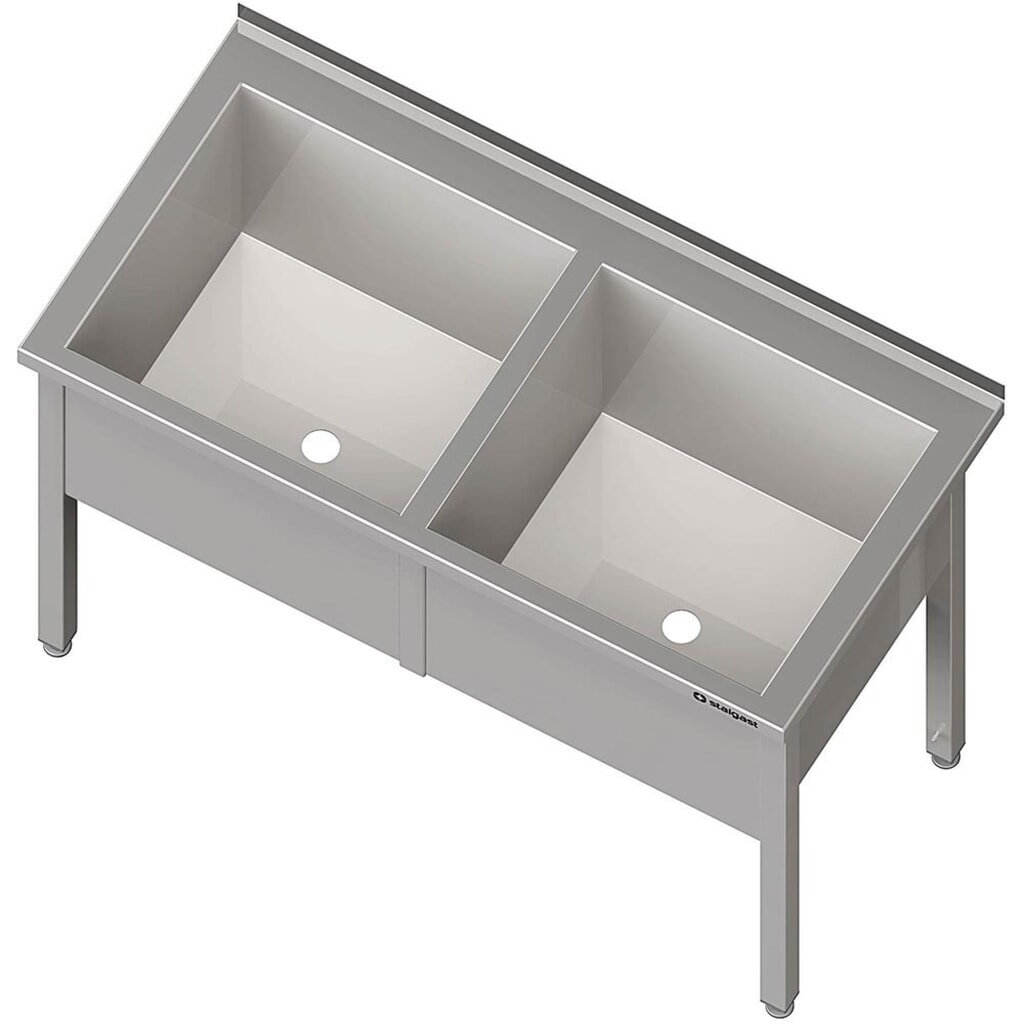 Produktabbildung Nr. 1: Stalgast Topfspüle mit zwei Becken, 1200x600x850 mm, 400 mm Beckenhöhe, mit Aufkantung, verschweißt