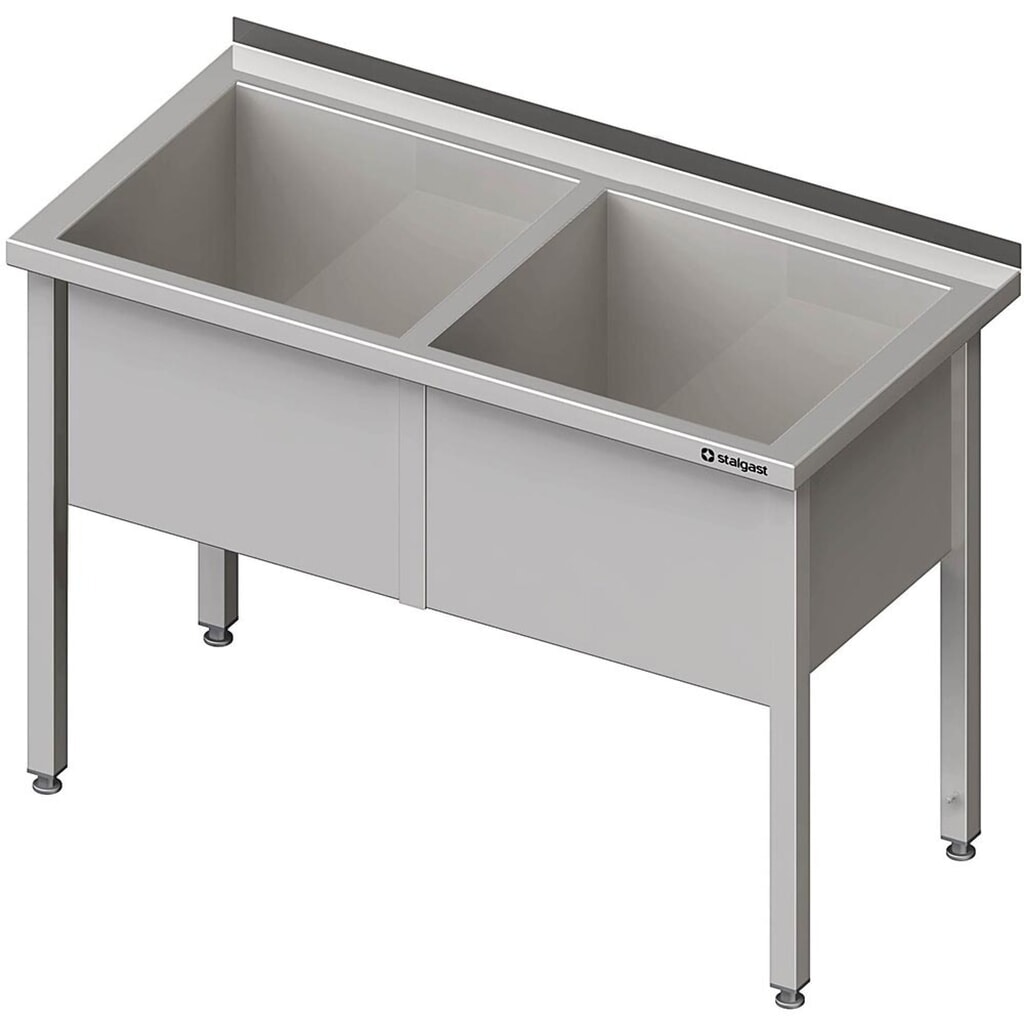 Stalgast Topfspüle mit zwei Becken, 1200x600x850 mm, 400 mm Beckenhöhe, mit Aufkantung, verschweißt Produktabbildung Nr. 2: Stalgast Topfspüle mit zwei Becken, 1200x600x850 mm, 400 mm Beckenhöhe, mit Aufkantung, verschweißt