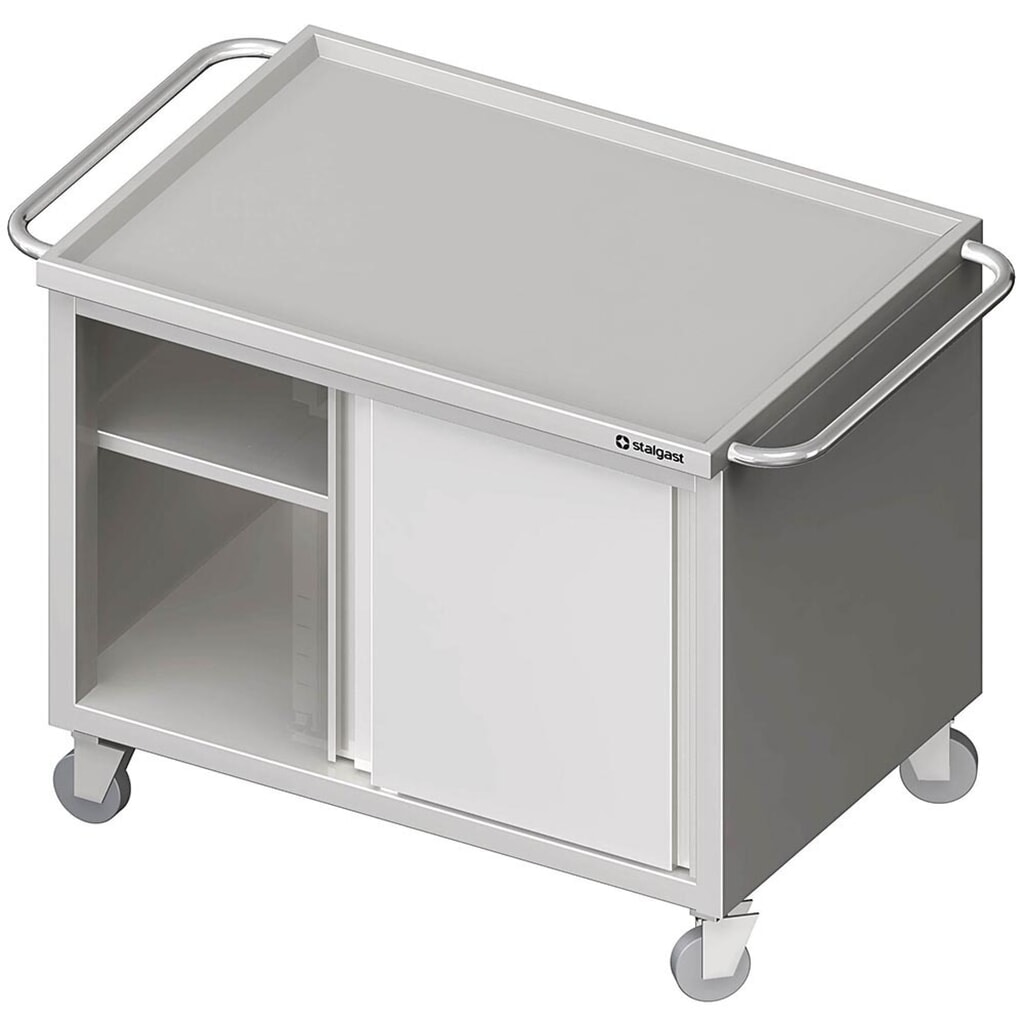 Stalgast Transportwagen mit geschlossenem Unterbau, und Schiebetüren, 1000x600x850 mm, verschweißt Produktabbildung: Stalgast Transportwagen mit geschlossenem Unterbau, und Schiebetüren, 1000x600x850 mm, verschweißt