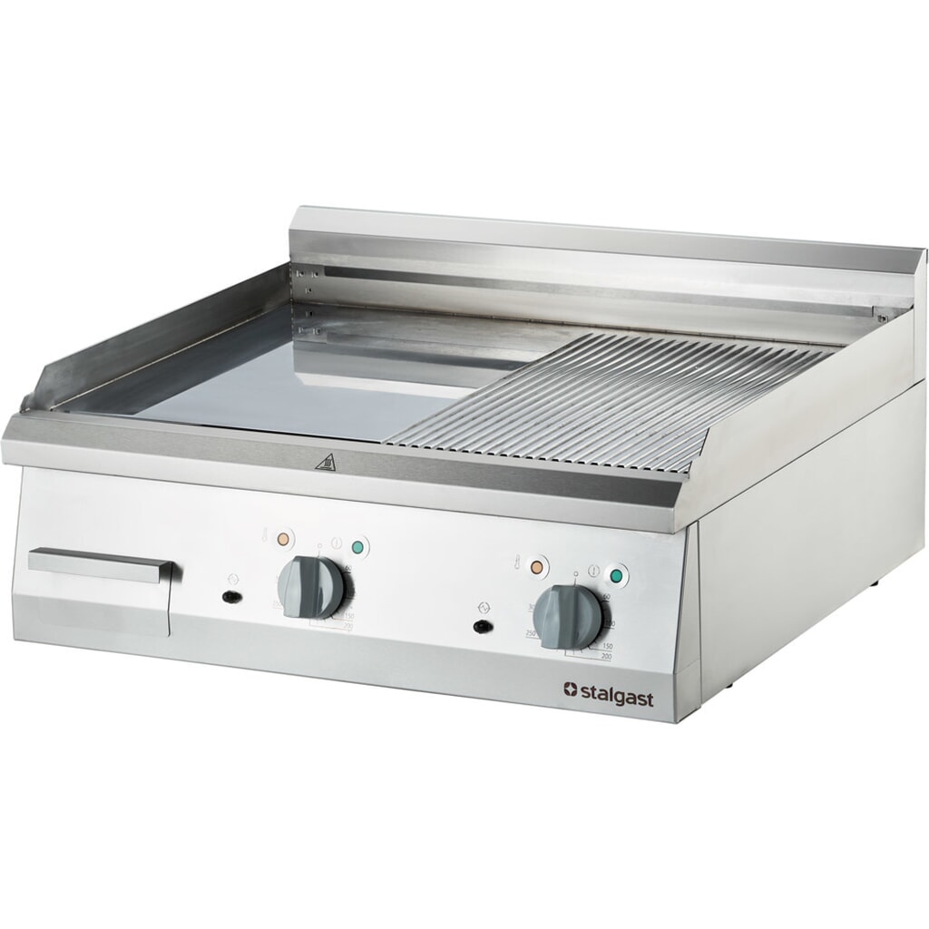 Stalgast Verchromte Elektro-Griddleplatte als Tischgerät, 800x700 mm, ½ glatte/½ gerillte Grillfläche, Serie 700 ND Produktabbildung: Stalgast Verchromte Elektro-Griddleplatte als Tischgerät, 800x700 mm, ½ glatte/½ gerillte Grillfläche, Serie 700 ND