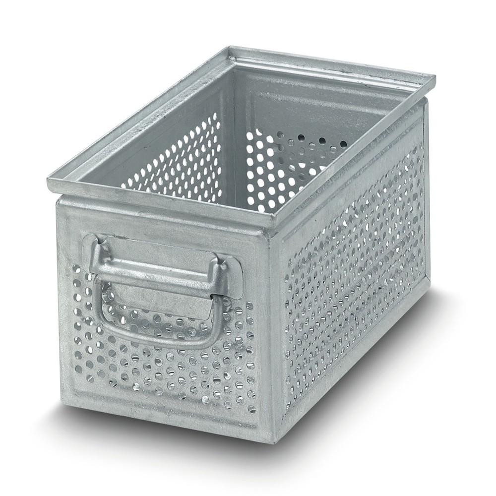 Produktabbildung Nr. 1: Stapelkasten aus Stahlblech, mit grober Lochung Ø 7 mm, HxBxT 150 x 300 x 200 mm
