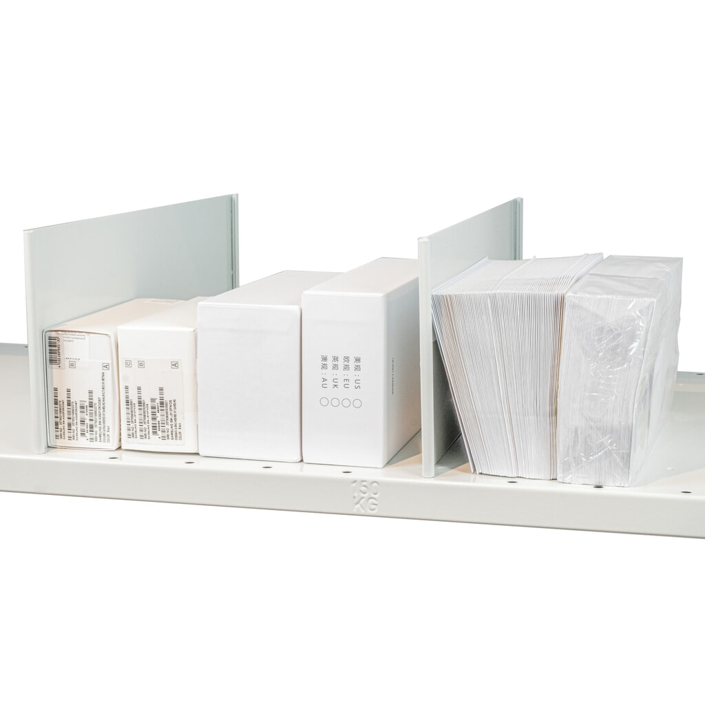 Produktabbildung Nr. 2: Stecktrennblech für SCHULTE Fachbodenregal, geeignet für Fachboden MULTIplus150, HxT 140 x 600 mm
